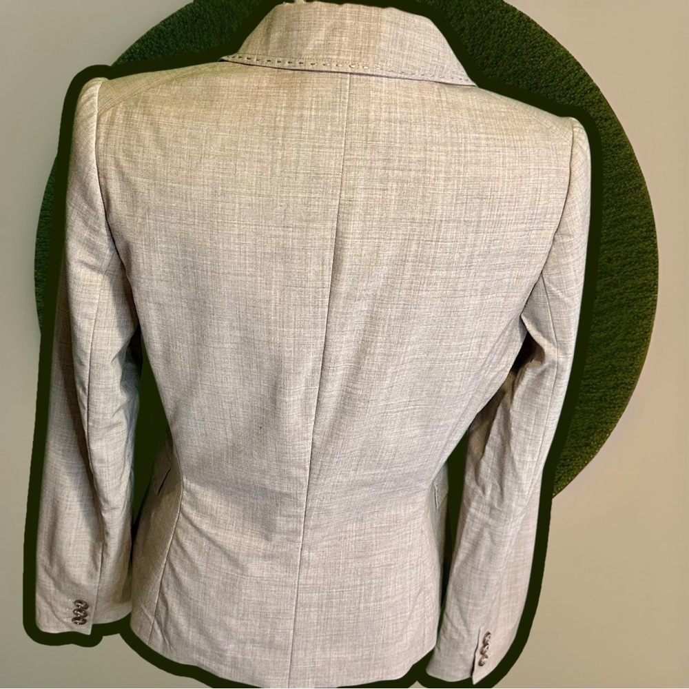 Saks Fifth Avenue Collection Heathered Tan Wool Whipstitch Trim Blazer Size 8 - Picture 8 of 15